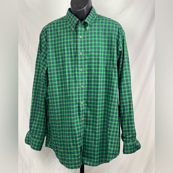 Mens LL Bean Button Down Shirt Size XL Plaid Green & Blue - Picture 1 of 4